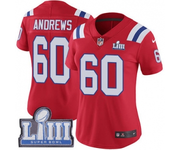 #60 Limited David Andrews Red Nike NFL Alternate Women's Jersey New England Patriots Vapor Untouchable Super Bowl LIII Bound