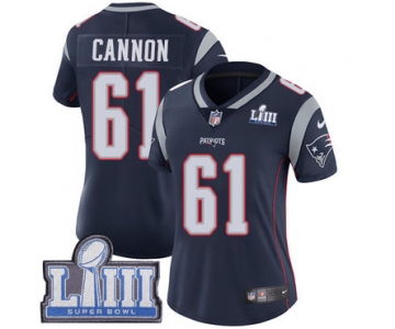 #61 Limited Marcus Cannon Navy Blue Nike NFL Home Women's Jersey New England Patriots Vapor Untouchable Super Bowl LIII Bound