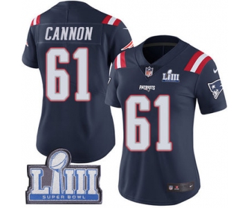 #61 Limited Marcus Cannon Navy Blue Nike NFL Women's Jersey New England Patriots Rush Vapor Untouchable Super Bowl LIII Bound