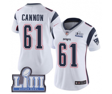 #61 Limited Marcus Cannon White Nike NFL Road Women's Jersey New England Patriots Vapor Untouchable Super Bowl LIII Bound