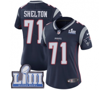 #71 Limited Danny Shelton Navy Blue Nike NFL Home Women's Jersey New England Patriots Vapor Untouchable Super Bowl LIII Bound