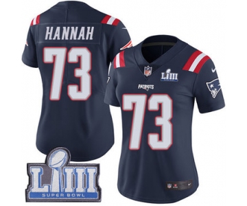 #73 Limited John Hannah Navy Blue Nike NFL Women's Jersey New England Patriots Rush Vapor Untouchable Super Bowl LIII Bound