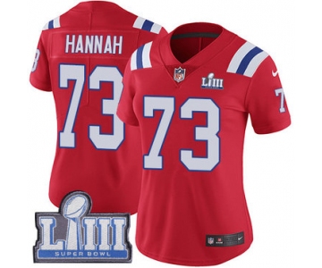 #73 Limited John Hannah Red Nike NFL Alternate Women's Jersey New England Patriots Vapor Untouchable Super Bowl LIII Bound