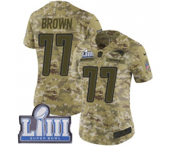 #77 Limited Trent Brown Camo Nike NFL Women's Jersey New England Patriots 2018 Salute to Service Super Bowl LIII Bound
