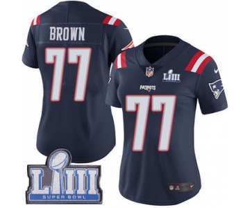 #77 Limited Trent Brown Navy Blue Nike NFL Women's Jersey New England Patriots Rush Vapor Untouchable Super Bowl LIII Bound