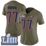 #77 Limited Trent Brown Olive Nike NFL Women's Jersey New England Patriots 2017 Salute to Service Super Bowl LIII Bound
