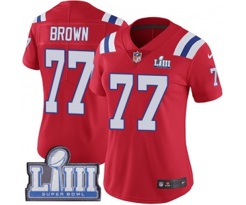 #77 Limited Trent Brown Red Nike NFL Alternate Women's Jersey New England Patriots Vapor Untouchable Super Bowl LIII Bound