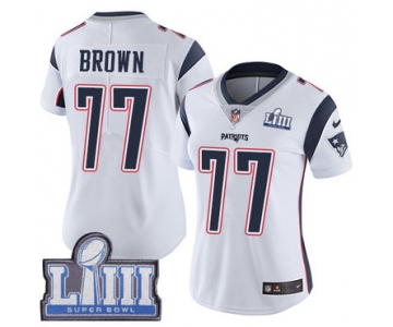 #77 Limited Trent Brown White Nike NFL Road Women's Jersey New England Patriots Vapor Untouchable Super Bowl LIII Bound