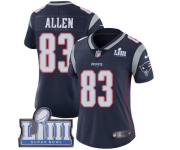 #83 Limited Dwayne Allen Navy Blue Nike NFL Home Women's Jersey New England Patriots Vapor Untouchable Super Bowl LIII Bound