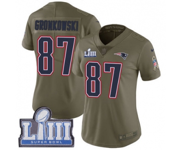 #87 Limited Rob Gronkowski Olive Nike NFL Women's Jersey New England Patriots 2017 Salute to Service Super Bowl LIII Bound
