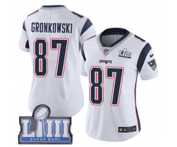 #87 Limited Rob Gronkowski White Nike NFL Road Women's Jersey New England Patriots Vapor Untouchable Super Bowl LIII Bound