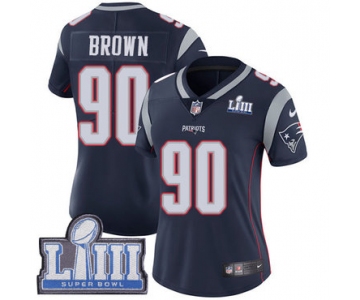 #90 Limited Malcom Brown Navy Blue Nike NFL Home Women's Jersey New England Patriots Vapor Untouchable Super Bowl LIII Bound