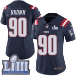 #90 Limited Malcom Brown Navy Blue Nike NFL Women's Jersey New England Patriots Rush Vapor Untouchable Super Bowl LIII Bound