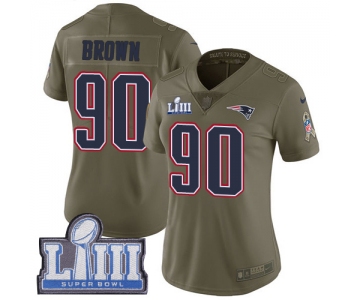 #90 Limited Malcom Brown Olive Nike NFL Women's Jersey New England Patriots 2017 Salute to Service Super Bowl LIII Bound