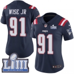 #91 Limited Deatrich Wise Jr Navy Blue Nike NFL Women's Jersey New England Patriots Rush Vapor Untouchable Super Bowl LIII Bound