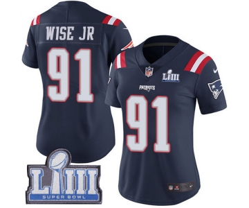 #91 Limited Deatrich Wise Jr Navy Blue Nike NFL Women's Jersey New England Patriots Rush Vapor Untouchable Super Bowl LIII Bound