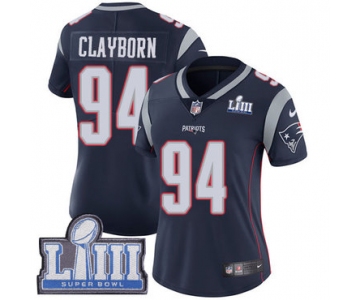 #94 Limited Adrian Clayborn Navy Blue Nike NFL Home Women's Jersey New England Patriots Vapor Untouchable Super Bowl LIII Bound