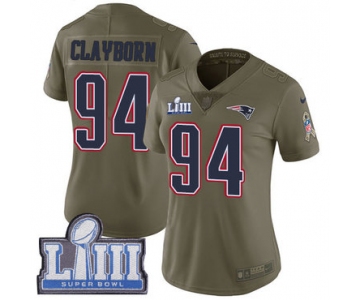 #94 Limited Adrian Clayborn Olive Nike NFL Women's Jersey New England Patriots 2017 Salute to Service Super Bowl LIII Bound
