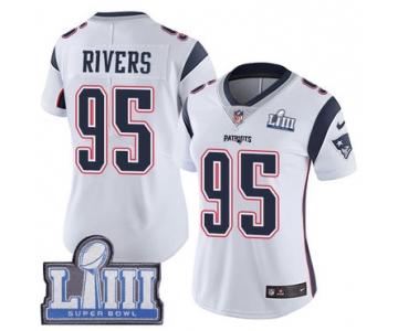 #95 Limited Derek Rivers White Nike NFL Road Women's Jersey New England Patriots Vapor Untouchable Super Bowl LIII Bound