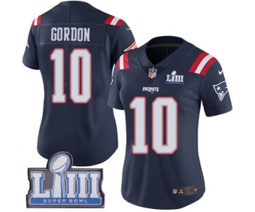 Women's New England Patriots #10 Josh Gordon Navy Blue Nike NFL Rush Vapor Untouchable Super Bowl LIII Bound Limited Jersey