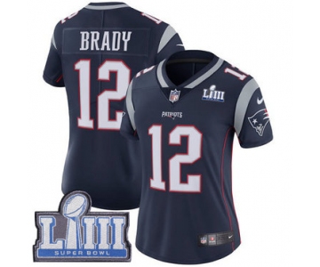 Women's New England Patriots #12 Tom Brady Navy Blue Nike NFL Home Vapor Untouchable Super Bowl LIII Bound Limited Jersey