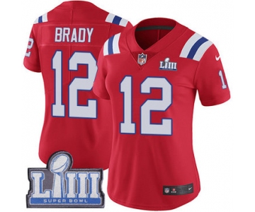 Women's New England Patriots #12 Tom Brady Red Nike NFL Alternate Vapor Untouchable Super Bowl LIII Bound Limited Jersey