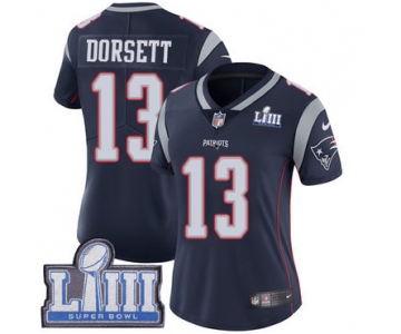 Women's New England Patriots #13 Phillip Dorsett Navy Blue Nike NFL Home Vapor Untouchable Super Bowl LIII Bound Limited Jersey