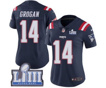 Women's New England Patriots #14 Steve Grogan Navy Blue Nike NFL Rush Vapor Untouchable Super Bowl LIII Bound Limited Jersey