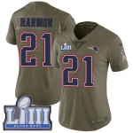 Women's New England Patriots #21 Duron Harmon Olive Nike NFL 2017 Salute to Service Super Bowl LIII Bound Limited Jersey