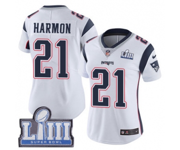 Women's New England Patriots #21 Duron Harmon White Nike NFL Road Vapor Untouchable Super Bowl LIII Bound Limited Jersey