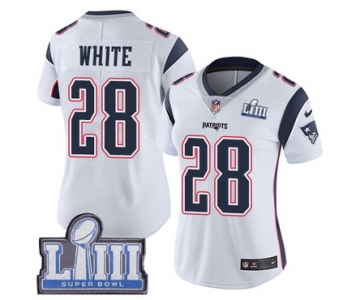 Women's New England Patriots #28 James White White Nike NFL Road Vapor Untouchable Super Bowl LIII Bound Limited Jersey