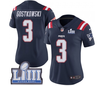 Women's New England Patriots #3 Stephen Gostkowski Navy Blue Nike NFL Rush Vapor Untouchable Super Bowl LIII Bound Limited Jersey