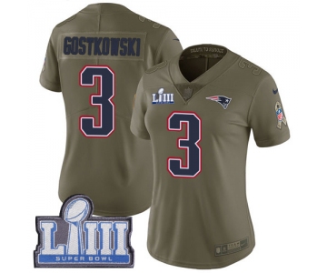 Women's New England Patriots #3 Stephen Gostkowski Olive Nike NFL 2017 Salute to Service Super Bowl LIII Bound Limited Jersey