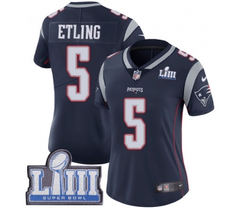 Women's New England Patriots #5 Danny Etling Navy Blue Nike NFL Home Vapor Untouchable Super Bowl LIII Bound Limited Jersey