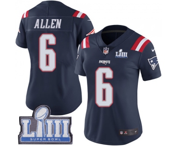 Women's New England Patriots #6 Ryan Allen Navy Blue Nike NFL Rush Vapor Untouchable Super Bowl LIII Bound Limited Jersey