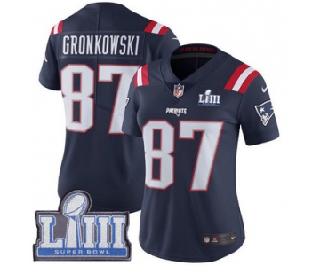 Women's New England Patriots #87 Rob Gronkowski Navy Blue Nike NFL Rush Vapor Untouchable Super Bowl LIII Bound Limited Jersey