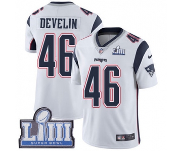 #46 Limited James Develin White Nike NFL Road Youth Jersey New England Patriots Vapor Untouchable Super Bowl LIII Bound