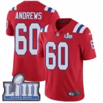 #60 Limited David Andrews Red Nike NFL Alternate Youth Jersey New England Patriots Vapor Untouchable Super Bowl LIII Bound