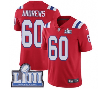 #60 Limited David Andrews Red Nike NFL Alternate Youth Jersey New England Patriots Vapor Untouchable Super Bowl LIII Bound