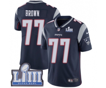 #77 Limited Trent Brown Navy Blue Nike NFL Home Youth Jersey New England Patriots Vapor Untouchable Super Bowl LIII Bound