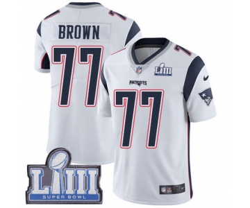 #77 Limited Trent Brown White Nike NFL Road Youth Jersey New England Patriots Vapor Untouchable Super Bowl LIII Bound