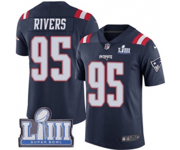 #95 Limited Derek Rivers Navy Blue Nike NFL Youth Jersey New England Patriots Rush Vapor Untouchable Super Bowl LIII Bound