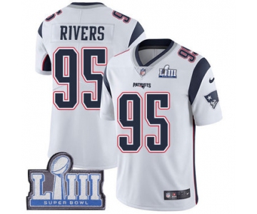 #95 Limited Derek Rivers White Nike NFL Road Youth Jersey New England Patriots Vapor Untouchable Super Bowl LIII Bound