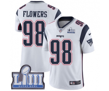 #98 Limited Trey Flowers White Nike NFL Road Youth Jersey New England Patriots Vapor Untouchable Super Bowl LIII Bound