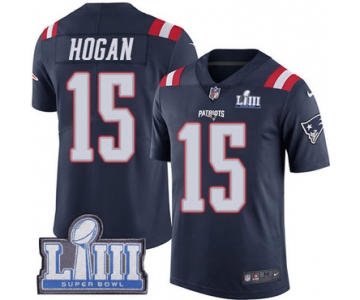 Youth New England Patriots #15 Chris Hogan Navy Blue Nike NFL Rush Vapor Untouchable Super Bowl LIII Bound Limited Jersey