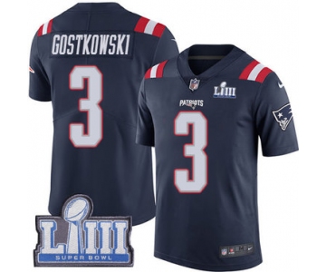 Youth New England Patriots #3 Stephen Gostkowski Navy Blue Nike NFLRush Vapor Untouchable Super Bowl LIII Bound Limited Jersey