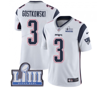 Youth New England Patriots #3 Stephen Gostkowski White Nike NFL Road Vapor Untouchable Super Bowl LIII Bound Limited Jersey