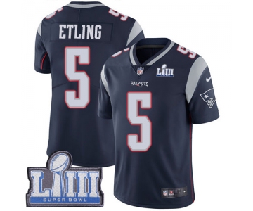 Youth New England Patriots #5 Danny Etling Navy Blue Nike NFL Home Vapor Untouchable Super Bowl LIII Bound Limited Jersey