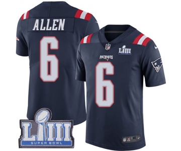 Youth New England Patriots #6 Ryan Allen Navy Blue Nike NFL Rush Vapor Untouchable Super Bowl LIII Bound Limited Jersey