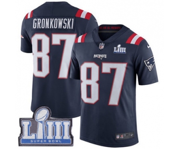 Youth New England Patriots #87 Rob Gronkowski Navy Blue Nike NFL Rush Vapor Untouchable Super Bowl LIII Bound Limited Jersey